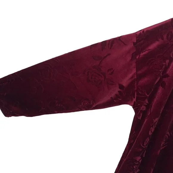 Cinema Etoile Vintage Robe Size XL Burgundy Velour Floral Jacquard Pullover - Picture 6 of 11